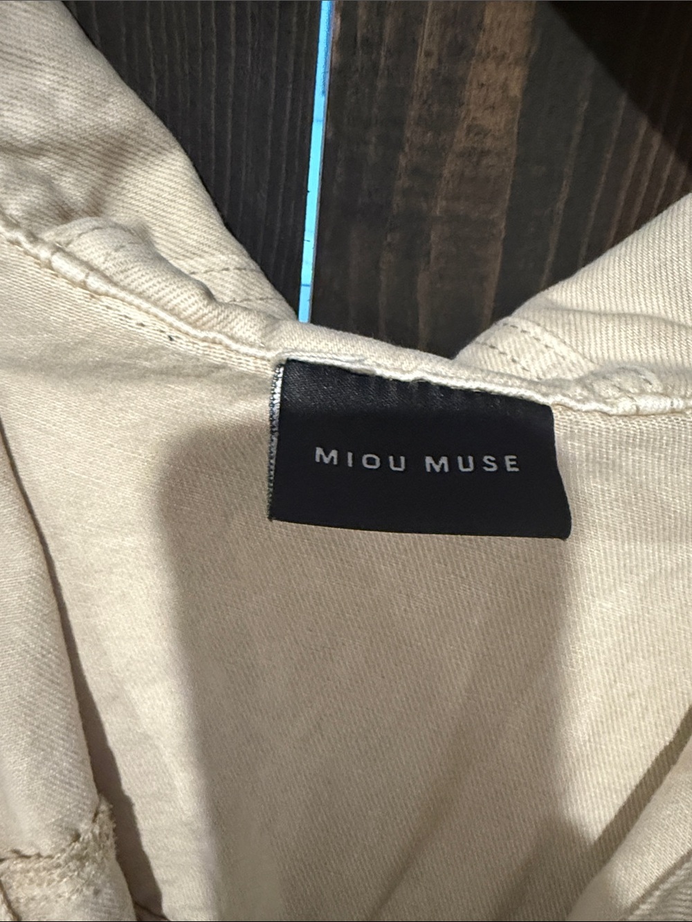 Cropped Beige Hooded Denim Jacket for Women - Picture 3 of 5